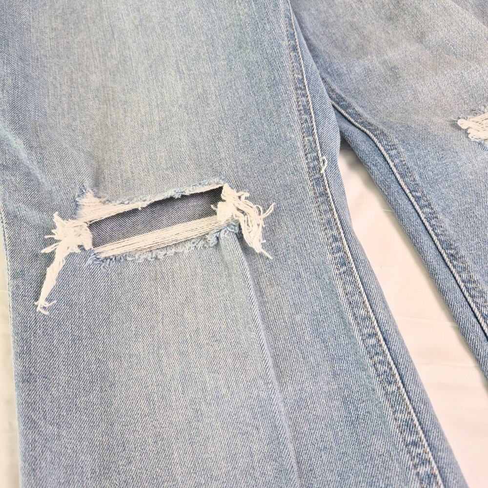 Express Curvy Mom Jeans Super High Rise Size 6 Med Wash Ripped Raw Hem Ankle - Picture 9 of 9